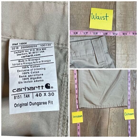 Carhartt Tan Carpenter Canvas Work Pants Jeans Size 40X30 B151 Hiking Painters - Picture 2 of 10